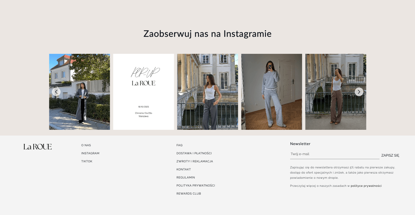 La ROUE — Sklep, który sprzedaje więcej dzięki lojalności. — Niestandardowa stopka z Instagramem